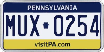 PA license plate MUX0254