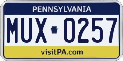 PA license plate MUX0257
