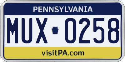 PA license plate MUX0258
