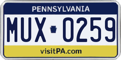 PA license plate MUX0259