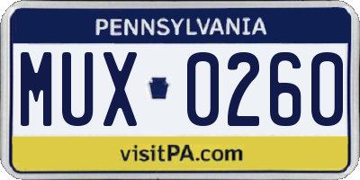 PA license plate MUX0260