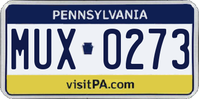 PA license plate MUX0273