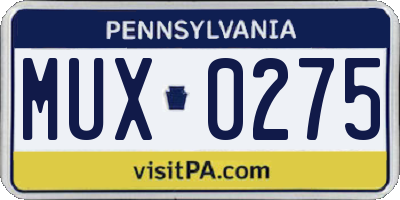 PA license plate MUX0275
