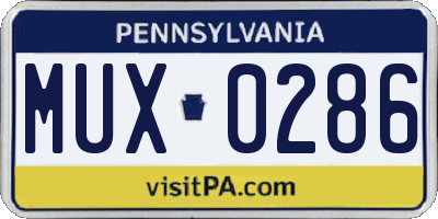 PA license plate MUX0286