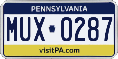 PA license plate MUX0287