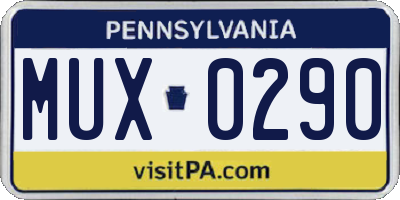 PA license plate MUX0290