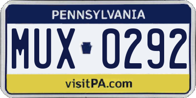 PA license plate MUX0292