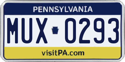 PA license plate MUX0293