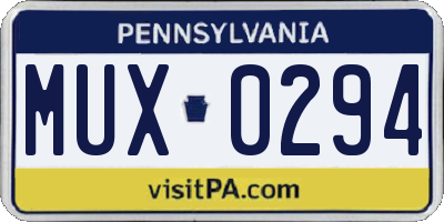 PA license plate MUX0294