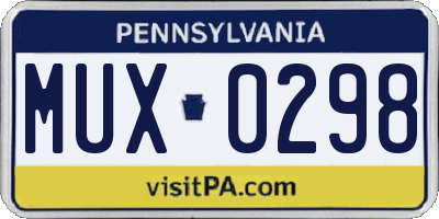 PA license plate MUX0298