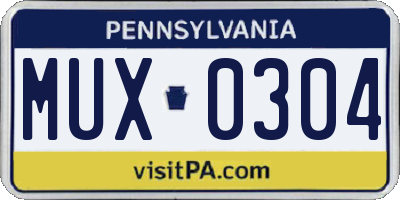 PA license plate MUX0304