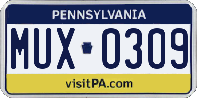 PA license plate MUX0309
