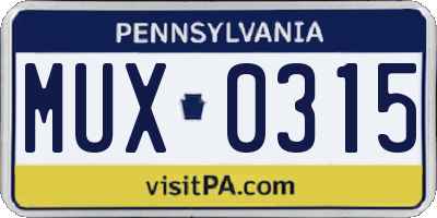 PA license plate MUX0315