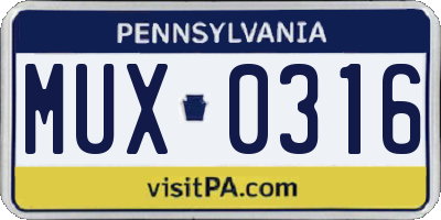 PA license plate MUX0316