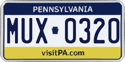 PA license plate MUX0320