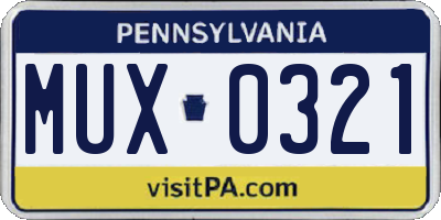 PA license plate MUX0321