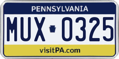 PA license plate MUX0325