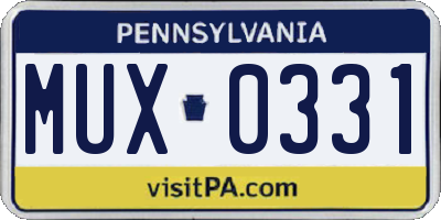 PA license plate MUX0331