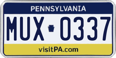 PA license plate MUX0337