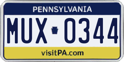 PA license plate MUX0344