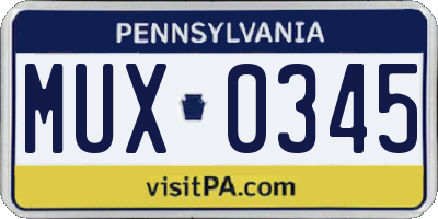 PA license plate MUX0345