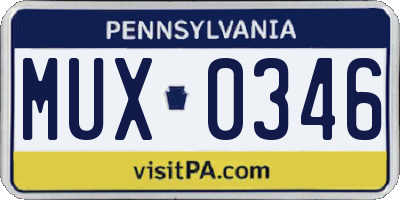 PA license plate MUX0346