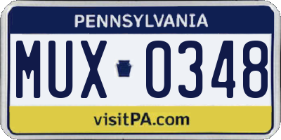 PA license plate MUX0348