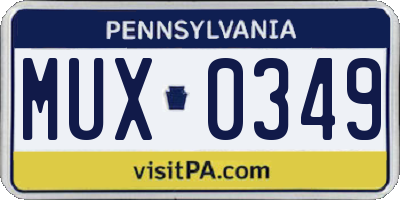 PA license plate MUX0349