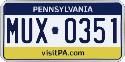 PA license plate MUX0351
