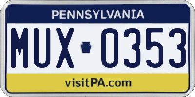 PA license plate MUX0353