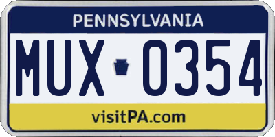 PA license plate MUX0354
