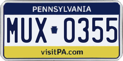 PA license plate MUX0355