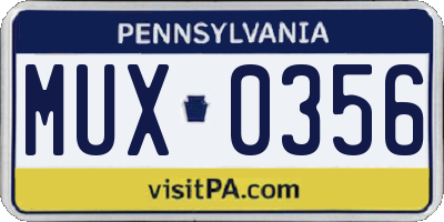 PA license plate MUX0356