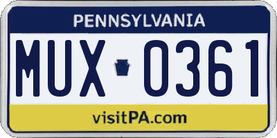 PA license plate MUX0361