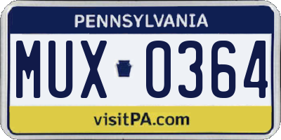 PA license plate MUX0364