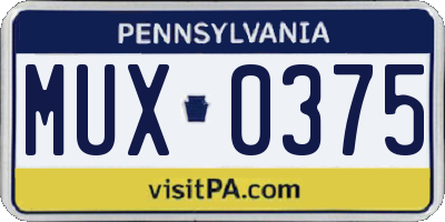PA license plate MUX0375