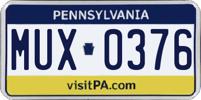 PA license plate MUX0376