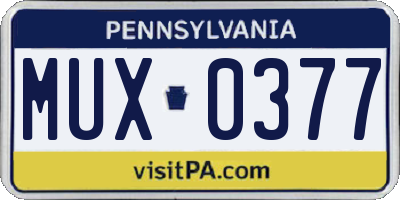 PA license plate MUX0377