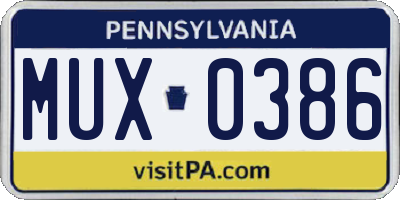 PA license plate MUX0386