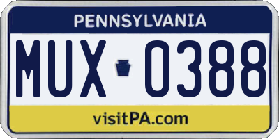 PA license plate MUX0388