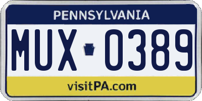 PA license plate MUX0389