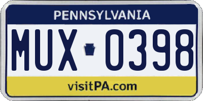 PA license plate MUX0398