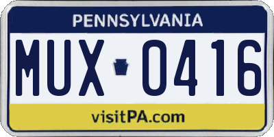 PA license plate MUX0416