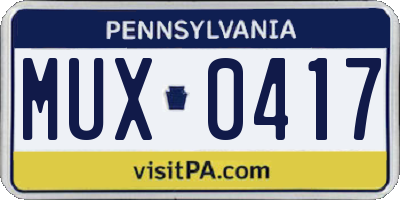 PA license plate MUX0417