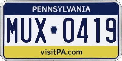 PA license plate MUX0419