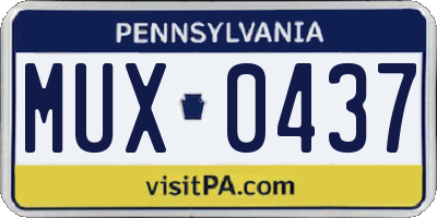 PA license plate MUX0437