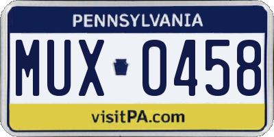 PA license plate MUX0458