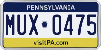 PA license plate MUX0475