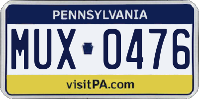 PA license plate MUX0476