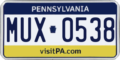 PA license plate MUX0538